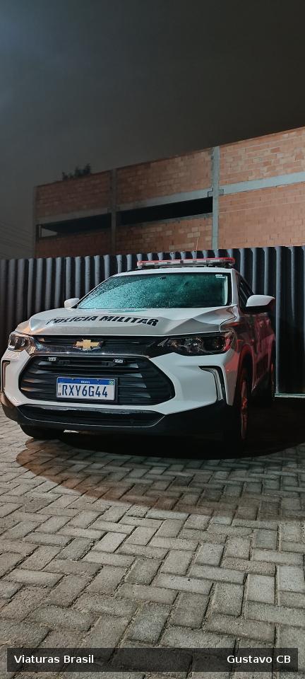 Viatura Chevrolet TRACKER T A LT, da PMSC, fotografada em Blumenau, SC.
